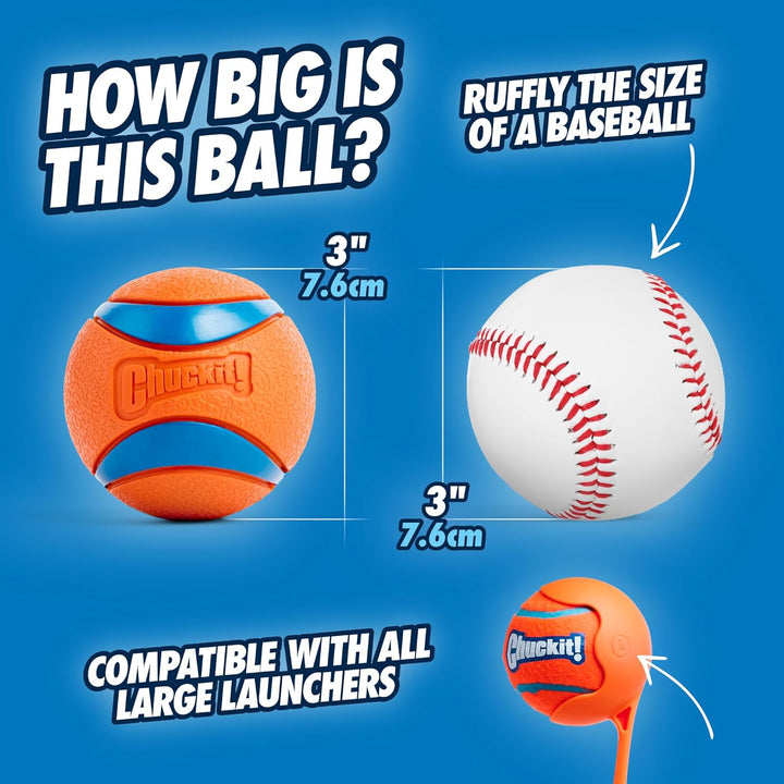 Ultra Ball Dog Toy - Size Large - for Dogs 60-100 Lbs - Made from Durable Rubber - Super Bouncy - Floats in Water - 3-Inch Diameter - Pack of 1