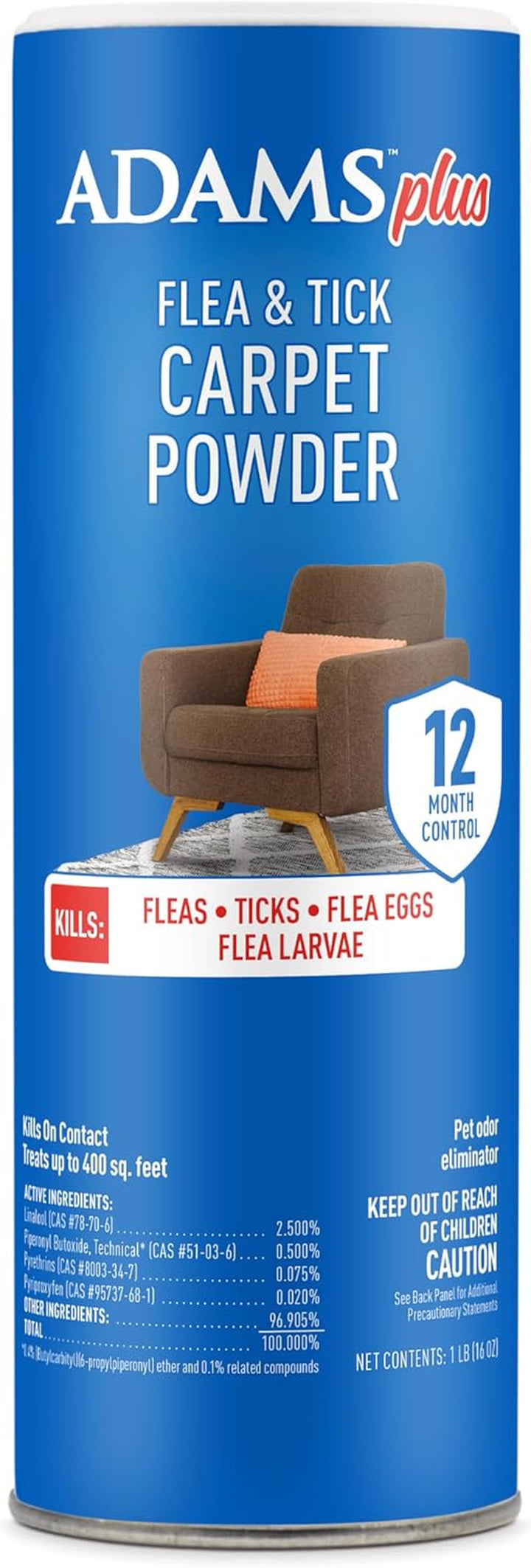 plus Carpet Powder, Kills Fleas and Ticks on Contact, Kills All Stages of the Flea Life Cycle, 30 Day Protection, Freshens and Deodorizes, Treats up to 400 Sq Ft, 1LB