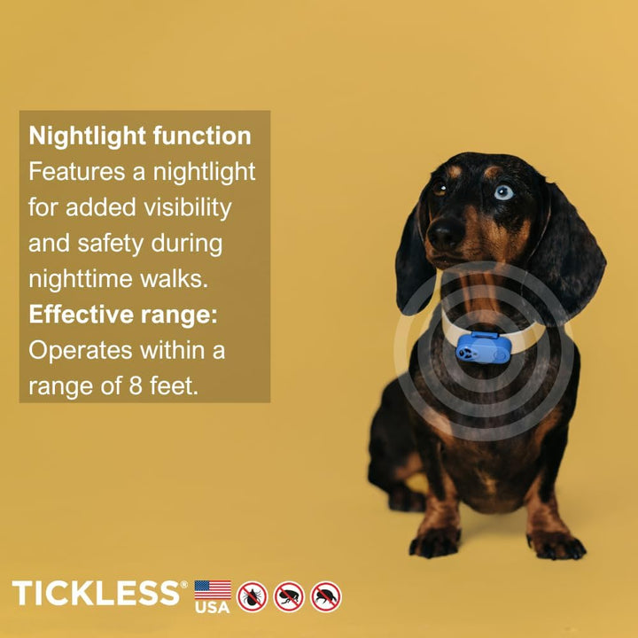 Mini Ultrasonic Tick and Flea Device Neon Yellow | Fragrance-Free Rechargeable Protection for Cats and Dogs | Nightlight Function | on Collar and Harness | Safety in Nature and Cities