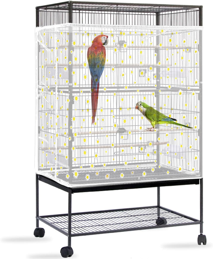 Bird Cage Seed Catcher, Large Bird Cage Cover, Adjustable Soft Airy Nylon Mesh Net, Birdcage Cover Skirt Seed Guard for Parrot Parakeet Macaw African round Square Cages (Black)