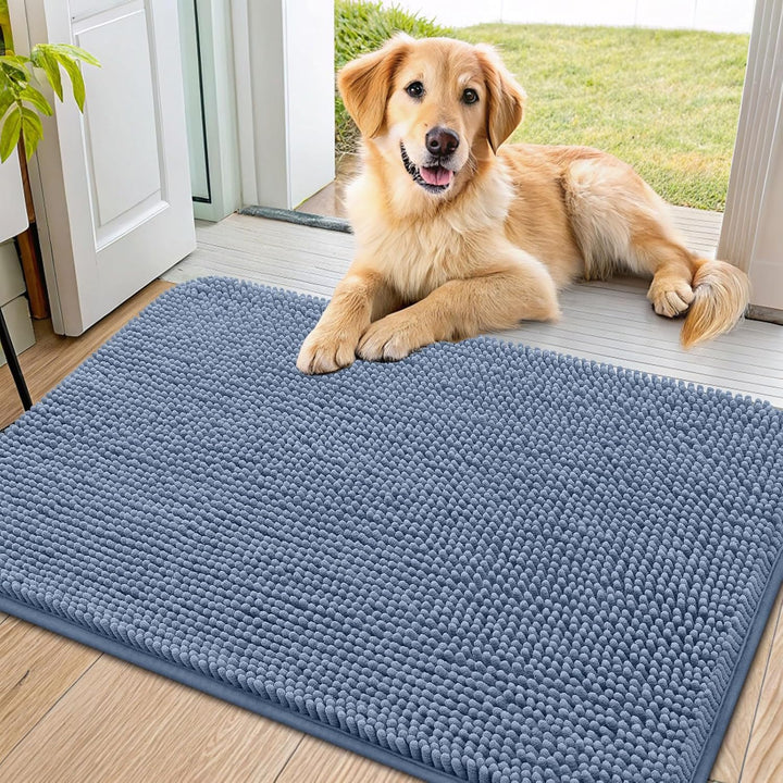 Dog Door Mat for Muddy Paws 30X20, Absorbs Moisture and Dirt Doormat, Non-Slip Washable Quick Dry Chenille Front Door Mat Indoor Entrance, Entryway Carpet for inside Floor, Grey