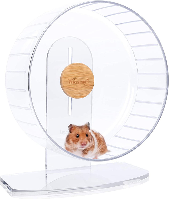 Super-Silent Hamster Exercise Wheels - Quiet Spinner Hamster Running Wheels with Adjustable Stand for Hamsters Gerbils Mice or Other Small Animals (M, Transparent)