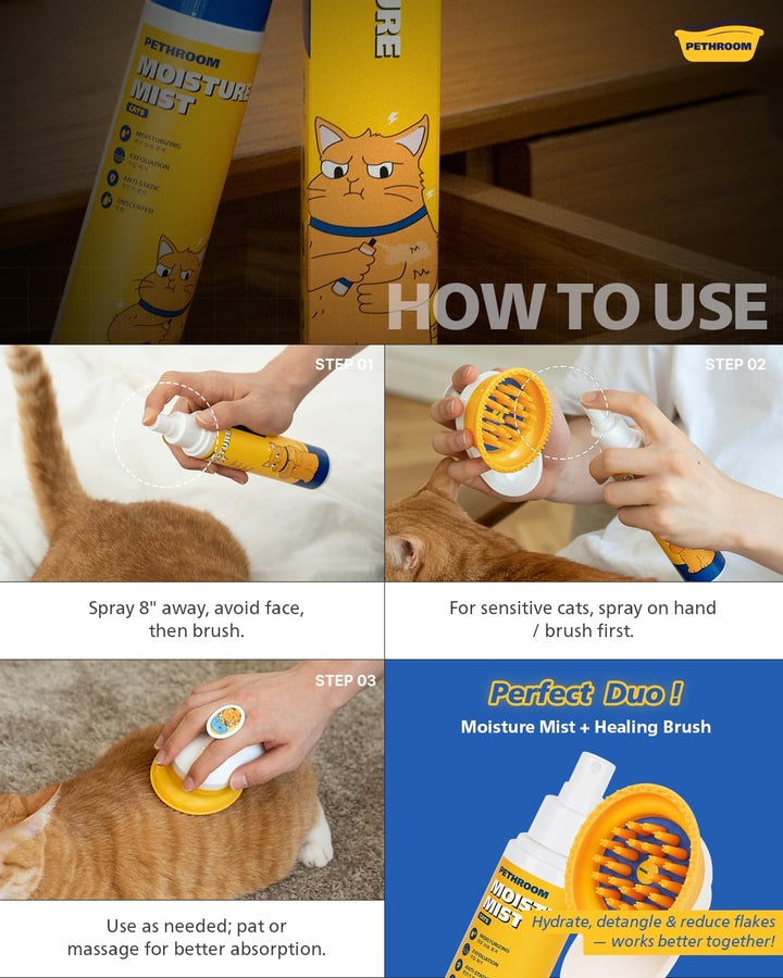 ] Unscented Cat Moisture Mist – Natural Leave-In Conditioner Spray for Cats – 95% Plant Extracts– Hydrating, Detangling, Static & Dander Control, 100% EWG Green