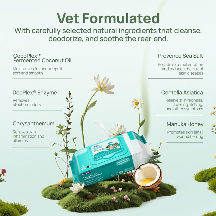 Wipes for Dogs & Cats, Vet Recommended Cleansing Deodorizing & Soothing Allergy Infections Anal Gland Wipes with Coconut Oil, Dog Wipes for Cleaning Butt Paw, Remove Small Animal Coat Stain