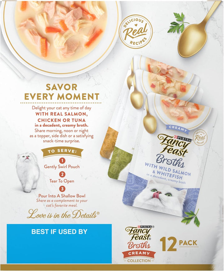 Purina  Lickable Broth Topper Complement Creamy Wet Cat Food Variety Pack - (Pack of 12) 1.4 Oz. Pouches