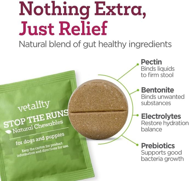 Stop the Runs | Dog anti Diarrhea Medicine | 6 Count Chewable | Chicken Flavor