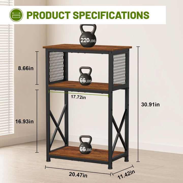 10 Gallon Aquarium Stand with Storage, 3 Tier Heavy Metal Fish Tank Stand Shelf 20.47" X 11.42" X 30.91", Rustic Brown