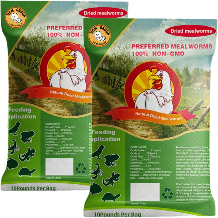 10LB Dried Mealworms for Wild Birds, Chickens, High Protein Organic Chicken Feed, 100% Non-Gmo for Chickens, Ducks, Turtles and Reptiles