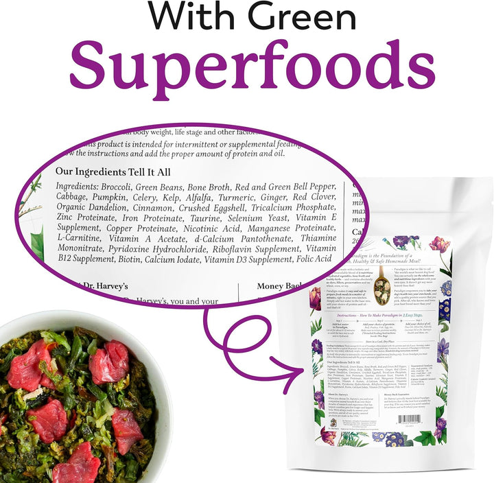 Paradigm Green Superfood Dog Food, Human Grade Dehydrated Grain Free Base Mix for Dogs, Diabetic Low Carb Ketogenic Diet (6 Pounds)
