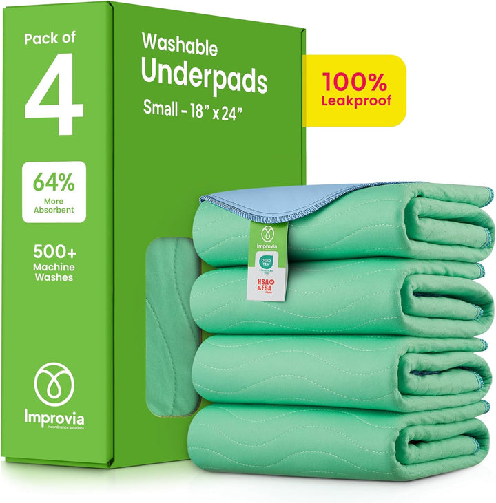 ® Washable Underpads, 34" X 36" (Pack of 4) - Heavy Absorbency Reusable Bedwetting Incontinence Pads for Kids, Adults, Elderly, and Pets - Waterproof Protective Pad for Bed, Couch, Sofa, Floor