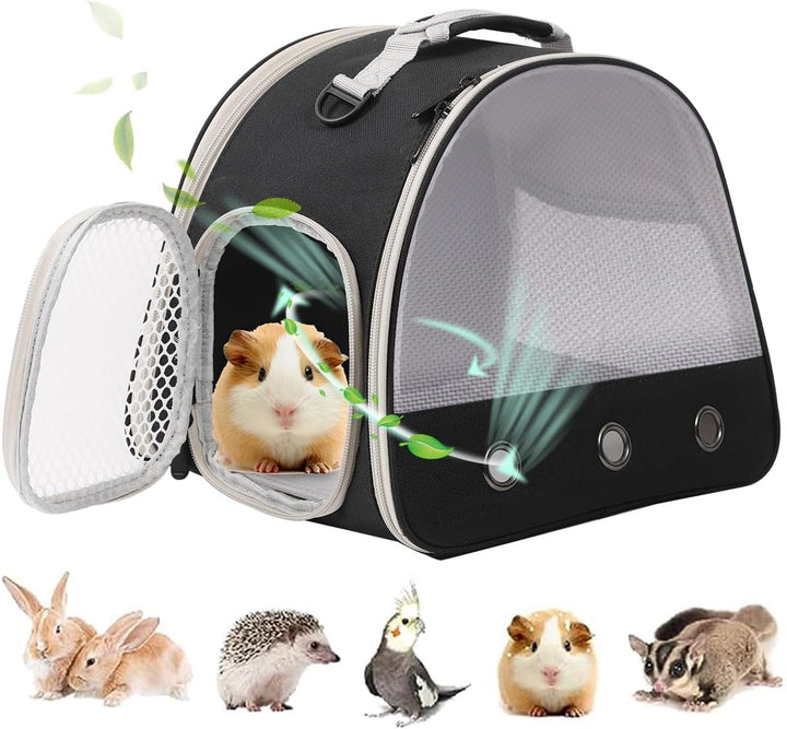 Guinea Pig Carrier Backpack, Clear Bubble Window Backpack for Guinea Pig, Bunny Rat Bird (Black, Carrier)