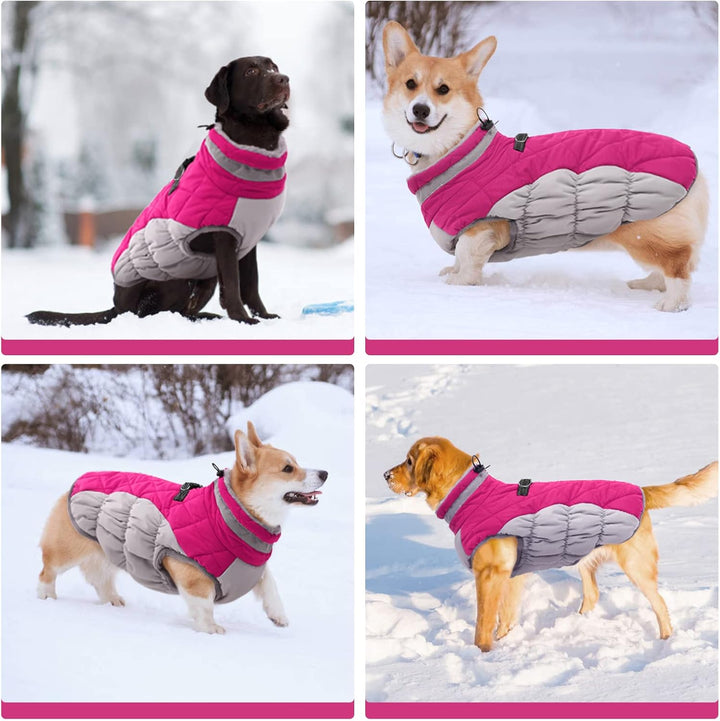 Dog Coat for Small Dogs,Waterproof Dog Winter Jacket with Harness Built in Puppy Cold Weather Coats Reflective Pet Vest with Zipper Warm Fleece Dogs Snowsuit Windproof Pink S