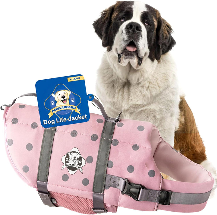 Dog Life Jacket - Swimming Vest for Dogs, Adjustable, Reflective, Comfortable, Multiple Colors, Patterns, Xx-Small to Extra Large Dog Swim Vest with Handle (Red, Large)