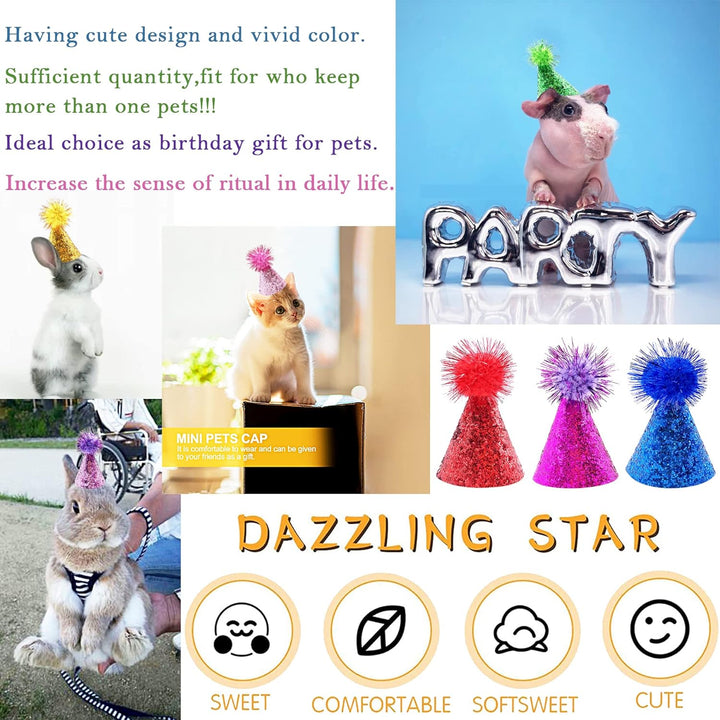 10Pcs Mini Small Dog Hats Cat Birthday Party Hat Rabbit Hats for Holiday Wedding Puppies Kittens Costume Accessories