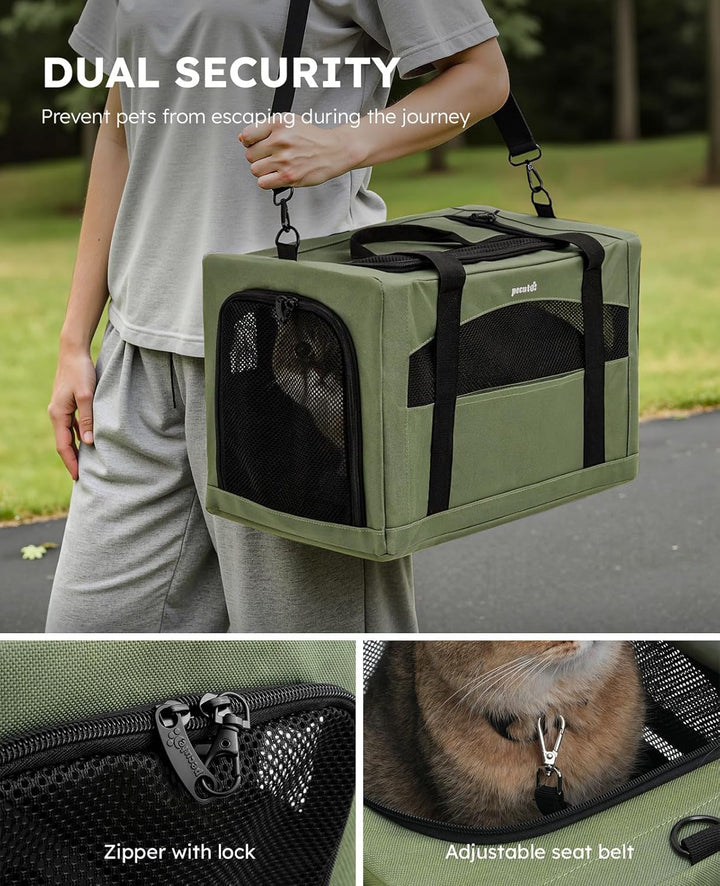 Cat Carrier Stable, Pet Carrier Breathable and Portable, Cat Carriers Bag with Scientific Hidden Partition, Carriers for Cat under 5Kg, Dog Carrier Suitable for Travel and Outing, Green