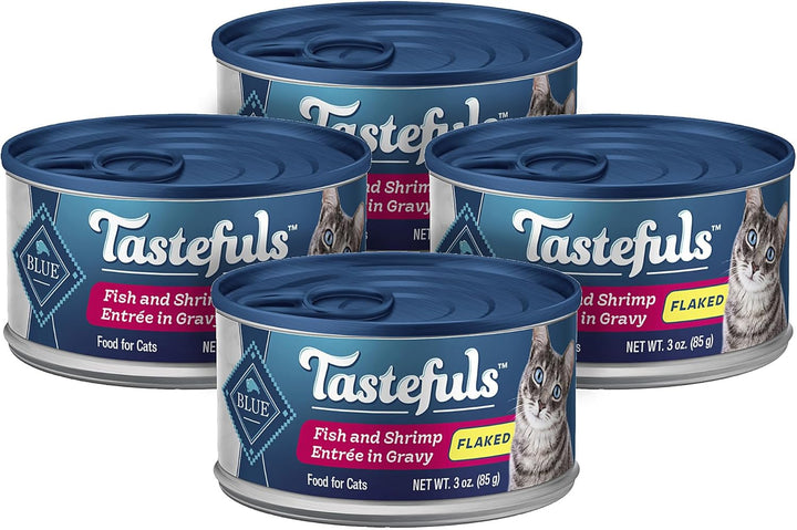 Tastefuls Flaked Wet Cat Food Variety Pack, Made with Natural Ingredients, Tuna, Chicken, Fish & Shrimp, 3-Oz Cans (12 Count, 4 of Each)