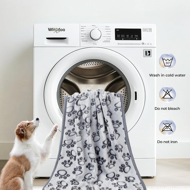 Premium Soft Dog Blanket for Small Medium Large Dogs Washable 300GSM Fluffy Warm Fleece Puppy Cat Paw Print Pet Flannel Grey Paw M(30"X20")
