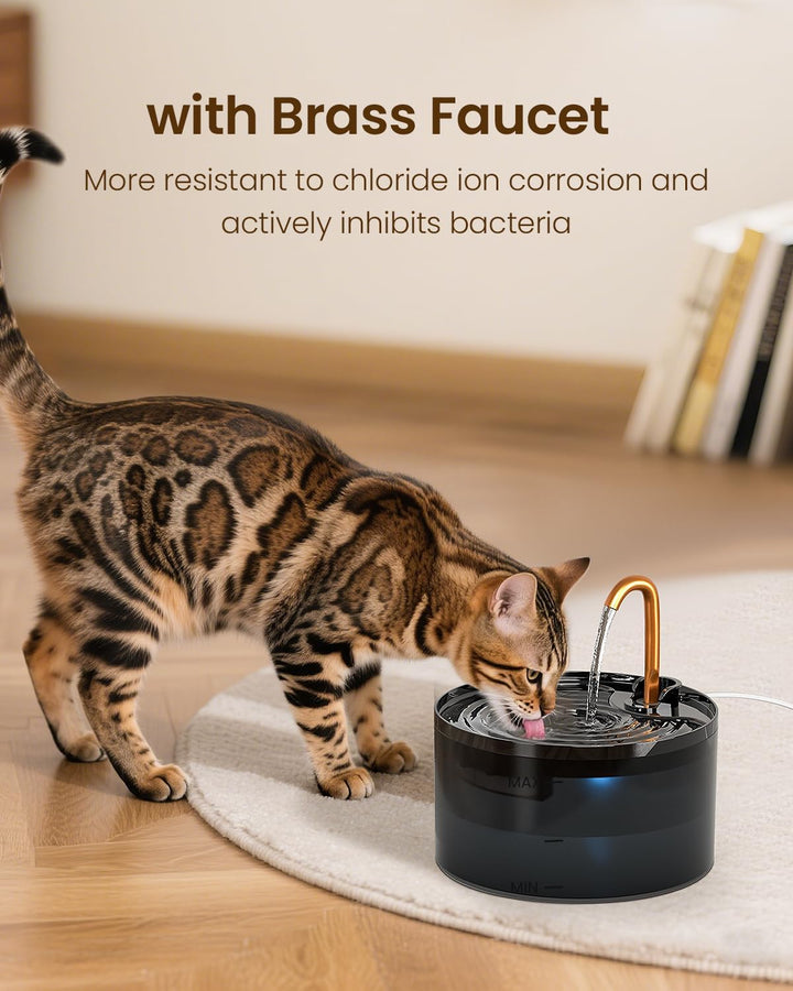 Cat Water Fountain, 71Oz/2.1L Cat Fountain for Drinking with Copper Faucet, -Designed Pump & Filter, Plastic Automatic Pet Water Fountain Bowl & Dispenser with 3-Pack Replaceable Filters
