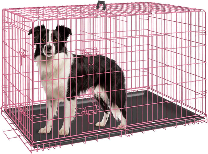 Dog Crate for Small Dogs 24 Inch Folding Metal Wirepet Cage Double Door W/Divider Panel Indoor Outdoor Kennel Leak-Proof Plastic Tray,Black