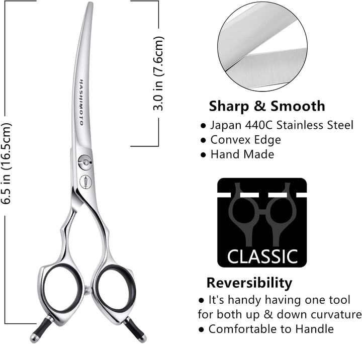 Dog Grooming Scissors, Curved Scissors for Dog Grooming, 6.5 Inch, 30 Degree of Curved Blade,Light Weight, Pet Shears for Trimming Face and Paws.