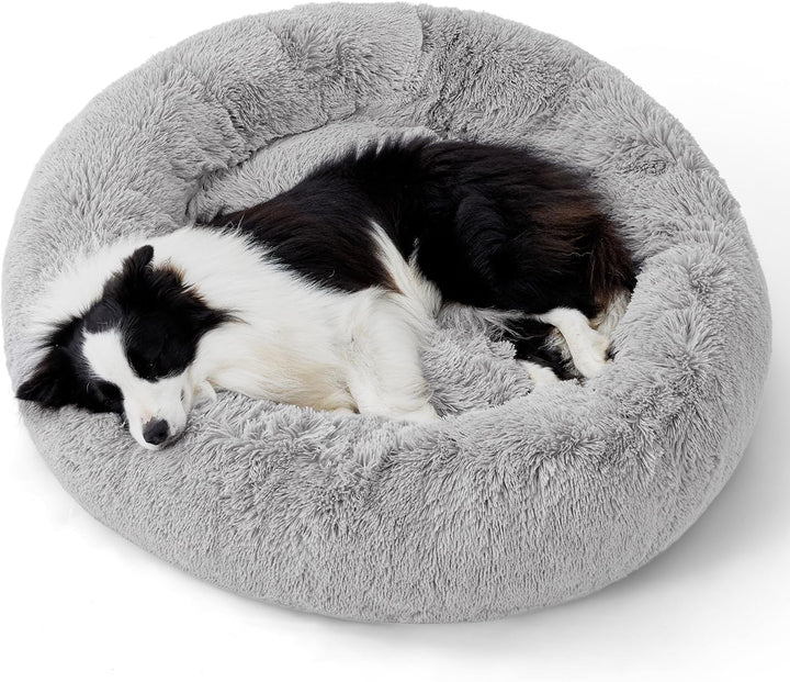 Calming Dog Bed Medium Size Dog - Donut Washable Medium Pet Bed, 30 Inches Anti-Slip round Fluffy Plush Faux Fur Cat Bed, Fits up to 45 Lbs Pets, Camel