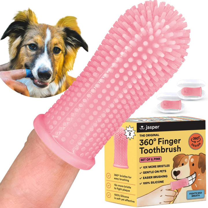Dog Toothbrush, 360 Dog Tooth Brushing Kit, Finger Toothbrush, Cat Tooth Brush, Teeth Cleaning, Pet Tooth Brush for Small & Large Pets, Pet Toothpaste Not Included, 2-Pack Blue