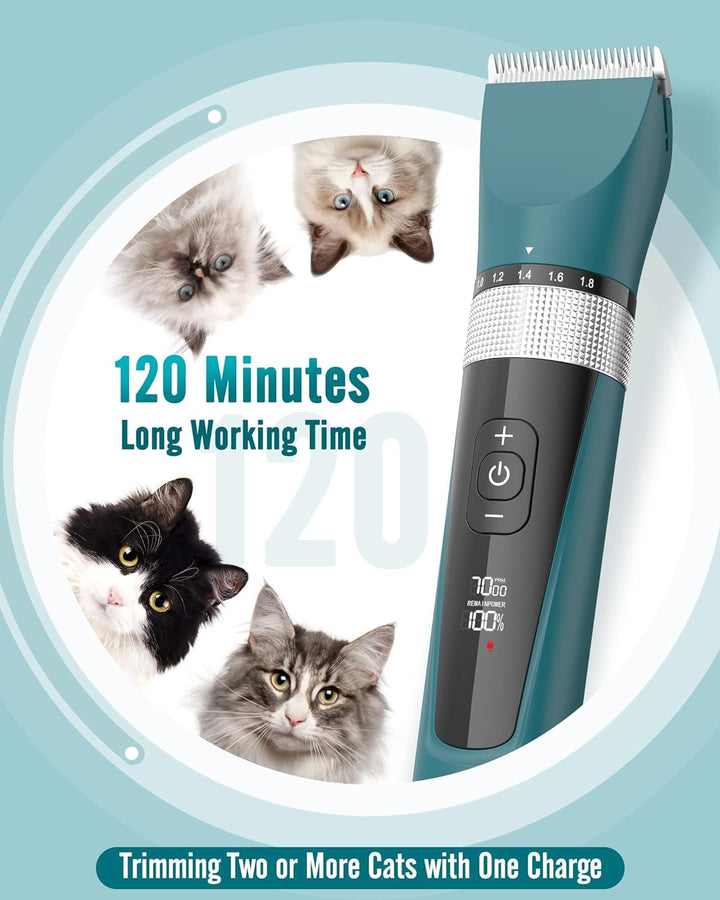 Cat Clippers for Matted Hair, 5-Speed Quiet Cat Grooming Kit, Cordless Pet Shaver for Long Hair,Waterproof Pet Hair Trimmer, Pet Clippers for Cats(Green)