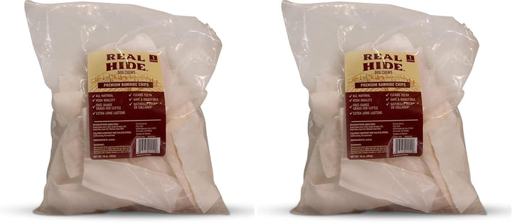 | All Natural Dog Chew Treats - Premium Rawhide Chips - Long Lasting Grass Fed Free Range Beef Hide - Small/Medium/Large Dogs - 1 Pound