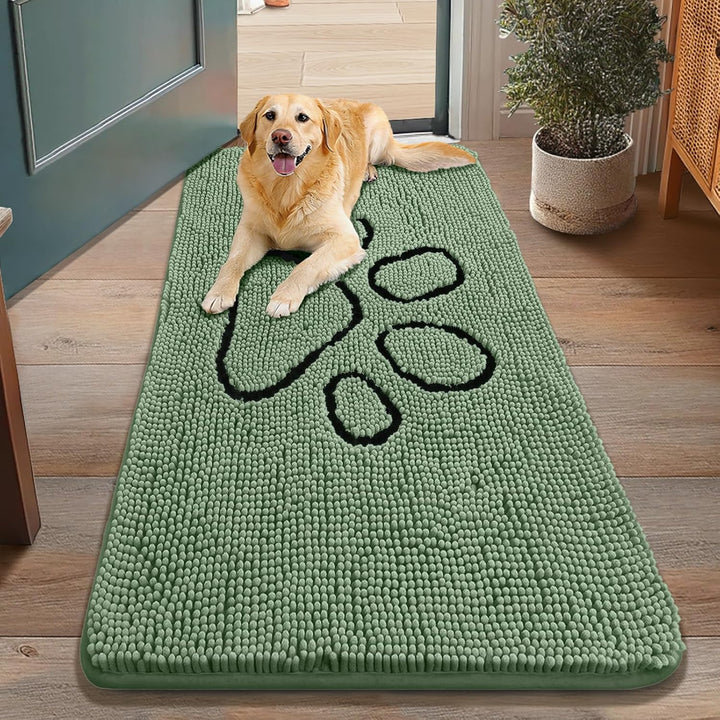 Dog Door Mat for Muddy Paws, Absorbent Dirt Trapper Non Slip Quick Dry Washable Chenille Mat for Mud Dogs, Entry Rug for Indoor and Outdoor (30X20 Inches, Grey)