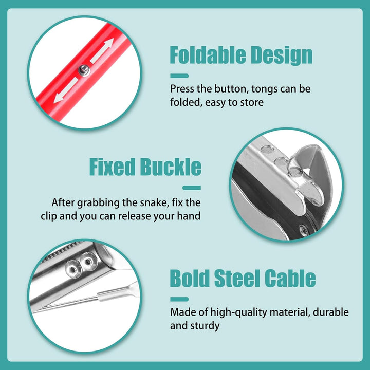 50" Collapsible Stainless Steel Snake Grabber Tool: Multi-Functional Hook, Tongs, Pole, Reacher for Safe Snake Handling and Rattlesnake Catching