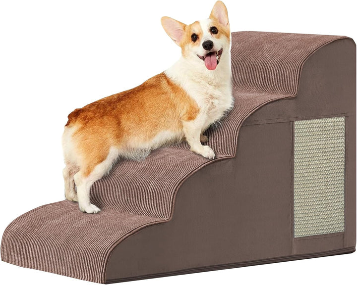 Dog Stairs for Small Dogs, 4-Step Dog Ramp for Bed 19.7" H, Dogs Steps for Bed, Couch, Pet Stairs with Non-Slip Bottom Design, Cat Scratching, High Density Foam Portable Pet Steps, Indoor, Grey