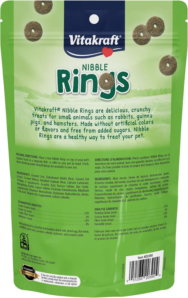 Nibble Rings Small Animal Treats - Crunchy Alfalfa Snack - for Rabbits, Guinea Pigs, Hamsters, and More