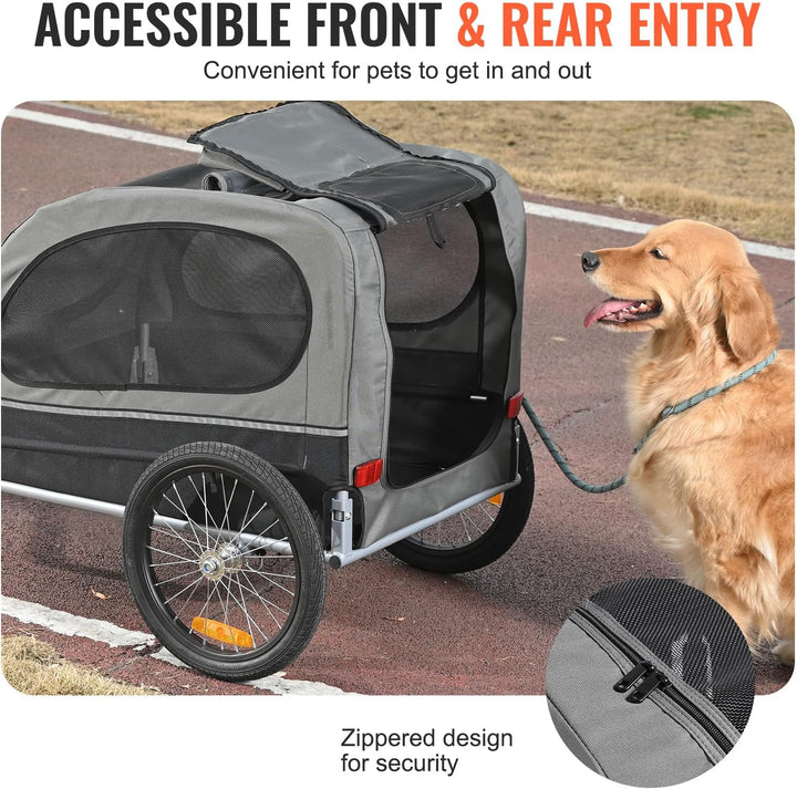 Dog Bike Trailer, Supports up to 88 Lbs, Pet Cart Bicycle Carrier, Easy Folding Frame with Quick Release Wheels, Universal Bicycle Coupler, Reflectors, Flag, Collapsible to Store