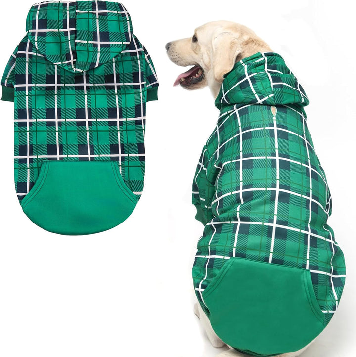 Plaid Dog Hoodie - British Style Warm Dog Sweater Shirt with Leash Hole,Pitbull Clothes Outfits,Winter Coat Apparel for All Breeds Puppy Girl Boy-Cat Apparel