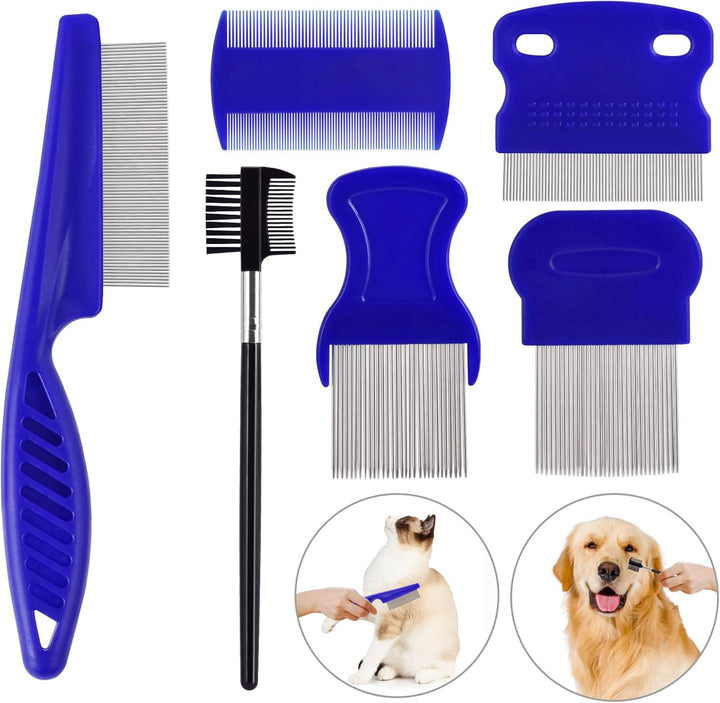 Flea Comb Set for Cats & Dogs - 6 Pack Pet Grooming for Small, Medium & Large Pets (Pink)
