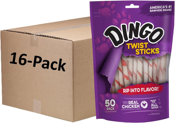 Twist Sticks 50 Count, Premium Rawhide Treats for Dogs Made with Real Chicken 50-Count