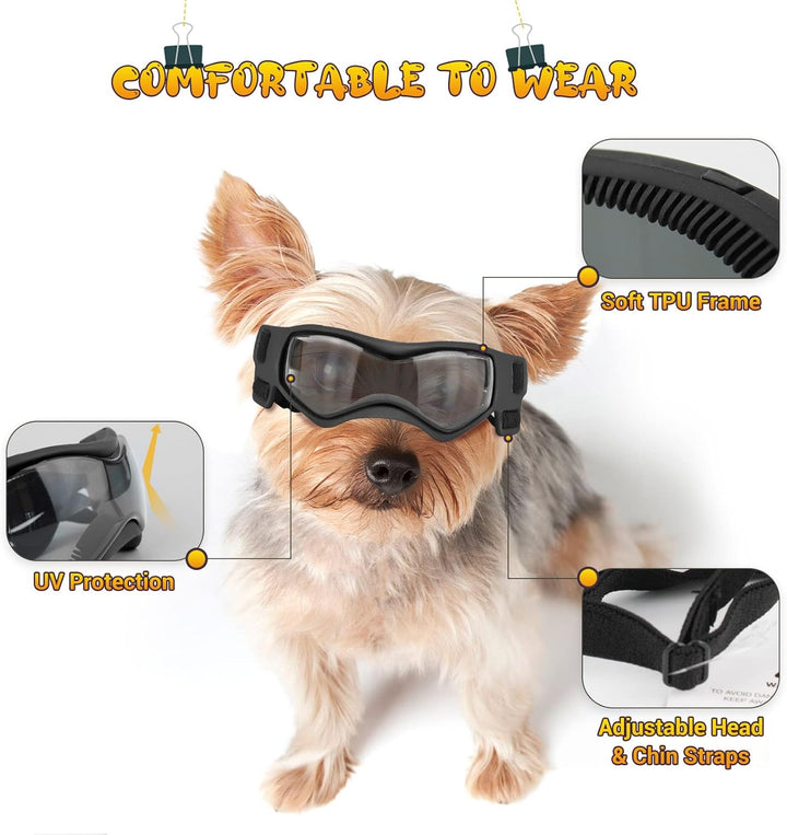 Small Breed Dog Goggles, Sunglasses with UV Protection for Outdoor Riding & Driving, Black