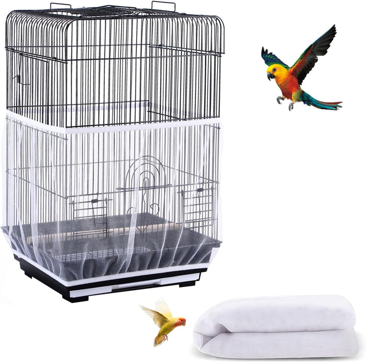 Bird Cage Seed Catcher, Seed Catcher Guard Net Cover, Parrot Nylon Mesh Net Cover, Universal Soft Airy Cage Net Stretchy Skirt for round Square Cages (Star-White, 15.7" X87")