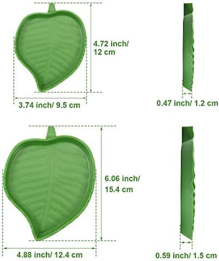 2 Pieces Leaf Reptile Food Water Bowl Plate Turtle Feeding Dishes for Tortoise Corn Snake Crawl Pet Bearded Dragon, Lizards, Gecko Drinking and Eating, 2 Sizes
