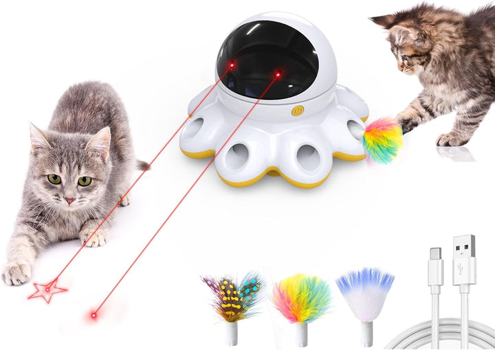 Cat Laser Toy, 2-In-1 Interactive Automatic Motion Activated Moving 8 Holes Whack a Mole Feather, USB Rechargeable Electronic Smart Sensor Kitten Toys for Indoor Exercise