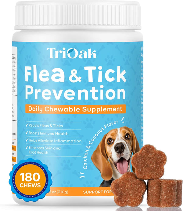 Flea and Tick Prevention for Dogs Chewable: Natural Soft Dog Treats, Oral Pet Treatment for Dogs Health & Immunity - Daily Supplement & Repellent Chews for Small, Large Dog, Puppy Flea & Tick Control