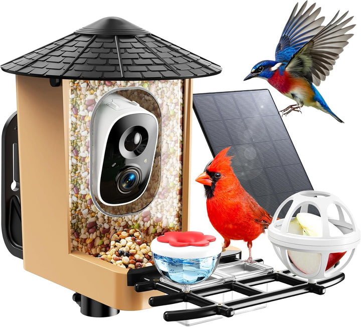 Smart Bird Feeder with Camera with AI Identify Birds Species & Solar Panel, Wifi Birdfeeder with Cam, 2K Live View, Chew-Proof & Waterproof Design, Real-Time App Alerts, Gift for Bird Lovers, Green