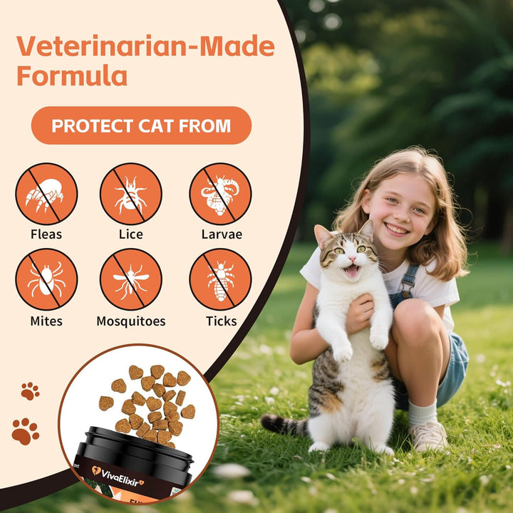 Flea & Tick Treatment for Cats – Natural Flea, Tick & Mosquito Prevention with Brewer’S Yeast, Coconut Oil – Skin & Coat Health, Immune Support – Vet Formulated 200 Chews