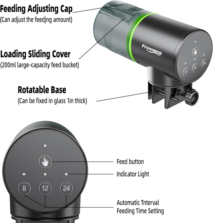 Automatic Fish Feeder for Aquarium: Auto Fish Food Dispenser with Timer for Small Tank Betta Turtle - Battery Vacation Self Feeding for Flakes