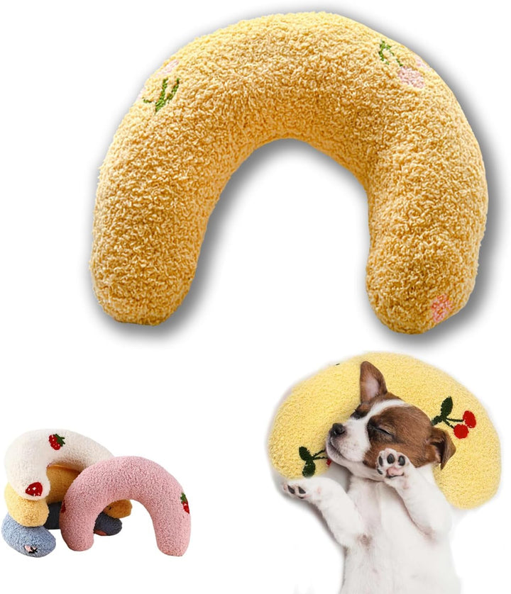 U-Shaped Calming Pillow for Cats and Dogs - Super Soft Plush Fabric, Cozy Headrest, Neck Support for Deep Sleep, Kitten Headrest, Pet Bed (Blue)