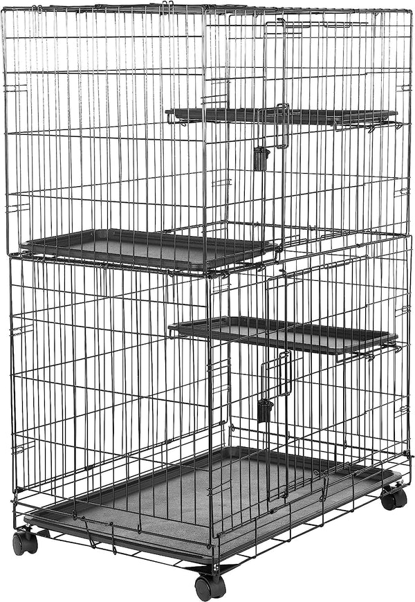Large 3-Tier Cat Durable,Pliable Cage Playpen Box Crate Kennel - 35.8"L X 22.4"W X 50.6"H, Black