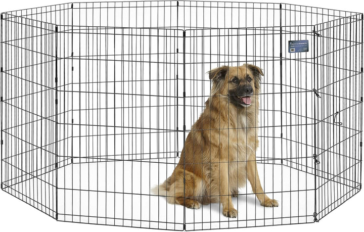 Folding Metal Puppy/Dog Exercise Pen, Indoor/Outdoor Playpen with Secure Door, Provides 16 Sq Feet of Play Space, 24-Inches Tall, Black E-Coated