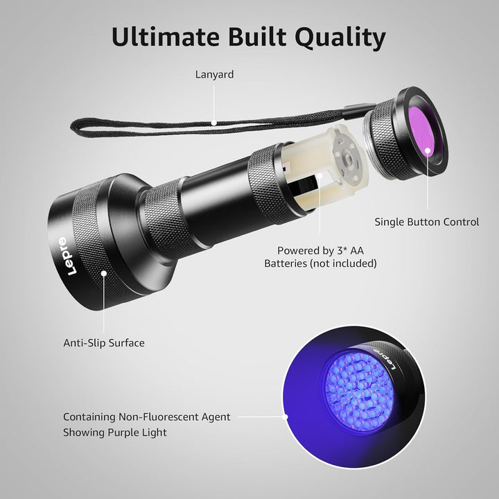 51 Leds UV Light Handheld Blacklight, UV Flashlight Black Light, 395Nm Detector for Pet Urine, Stains, Bed Bug and Scorpions, Battery Not Included