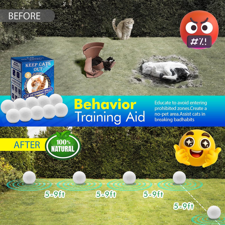 Cat Deterrent Outdoor & Indoor: 10Pack 100% Natural Cat Repellent Essential Oils Ball, Keep Cats off Lawn, Yard, Plants, Garden, Mulch & Flower Permanently against Scratch Chew, Keep Cats Away (10PCS)