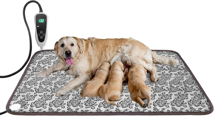 Large Dog Heating Pad 34X21In with Smart Thermostat Switch and Power Line Protection Tube,Obtained MET and UL Dual Certification,Waterproof Pet Heating Pad, Suitable for Dogs of All Ages